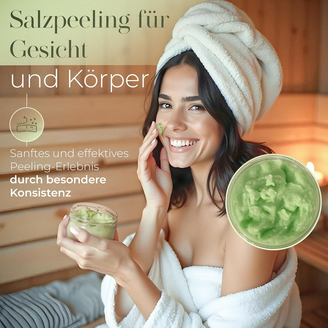 Peeling Salzpeeling für Gesicht und Körper, Sauna Salzpeeling, für eine sanfte und geschmeidige Haut