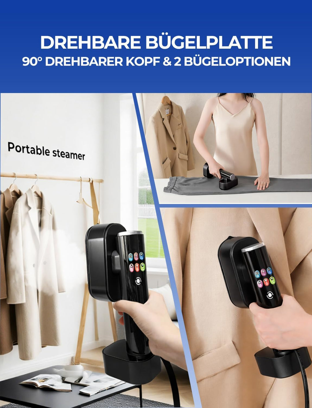 Steamer Dampfglätter, 1300W Mini Dampfbügeleisen, 2-in-1 Reisebügeleisen, 15s Schnellaufheizung, 190