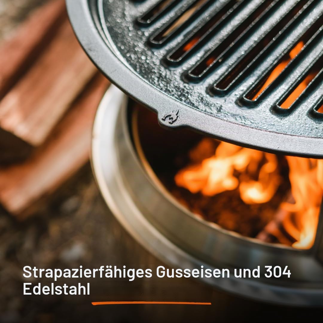 Solo Stove Bonfire Grillrost mit Aufsatz, Gusseisen-Grillrost mit Edelstahlaufsatz - Erhöhung von 20