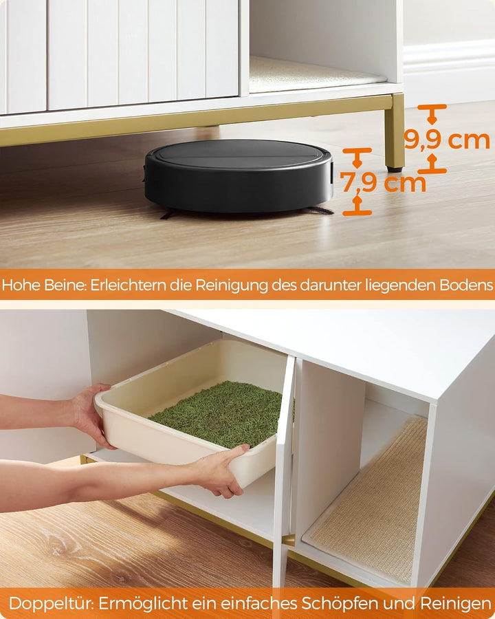 Feandrea Katzenklo-Schrank, Katzenhaus, Katzentoilette, mit Kratzmatte, hohe Beine, für Katzen, Beis