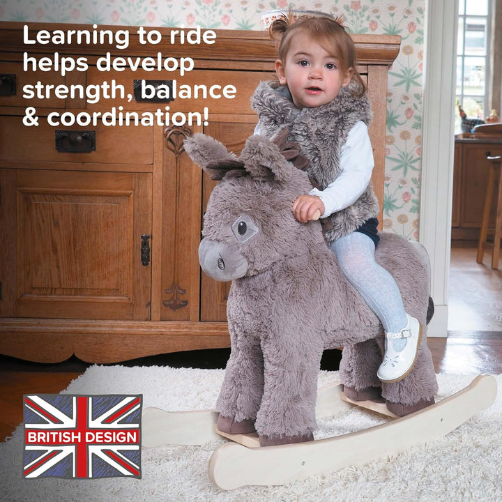 Little Bird Told Me Norbert Rocking Horse Donkey Sturdy Wooden Frame &amp; Plush Soft Tufted Coat to Rid