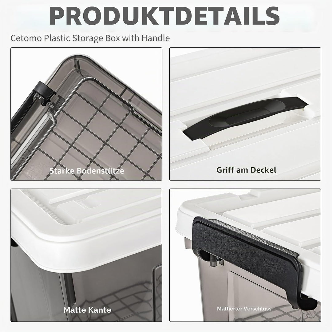 Cetomo 20L*4 Plastic Storage box, Tote box,Organizing Container with Durable Lid and Secure Latching