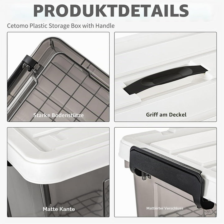 Cetomo 20L*4 Plastic Storage box, Tote box,Organizing Container with Durable Lid and Secure Latching