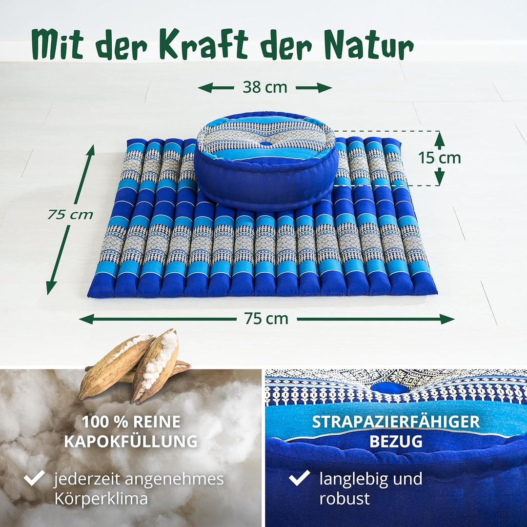 livasia Meditationsset XL - Ø 38x15cm / Matte 75x75x4,5cm - Yogaset mit Kissen und Matte, Pouf, Yoga