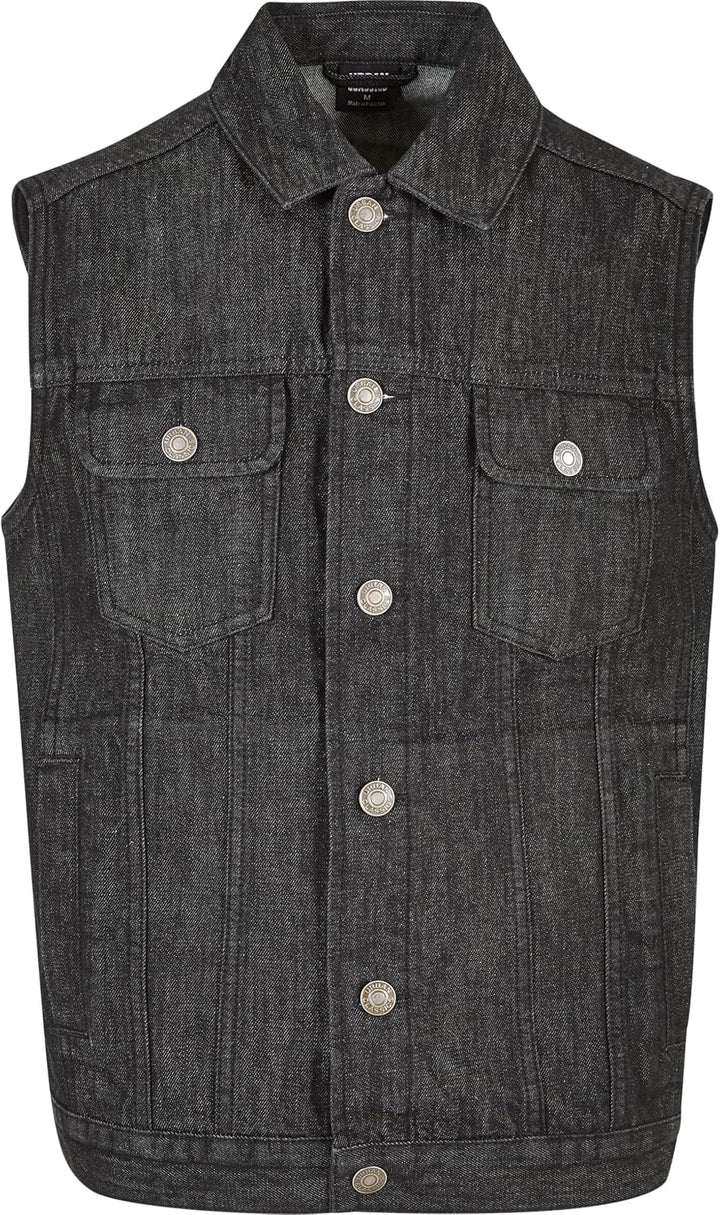 Urban Classics Herren Denim Vest – Jeansweste aus Baumwolle mit Knopfleiste, Brusttaschen und Kragen