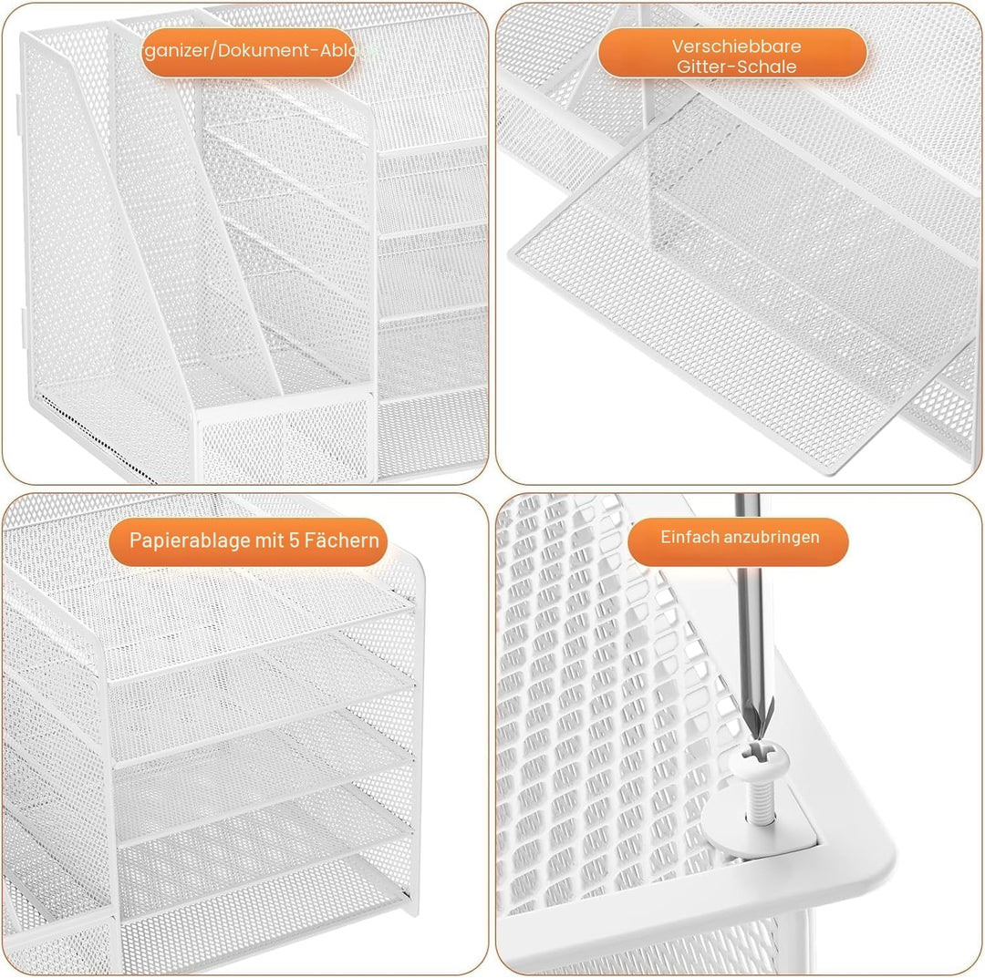 Marbrasse Schreibtisch Organizer mit Aktenhalter,5 Ebenen Papier Briefablage,Schreibtisch Netz Ablag