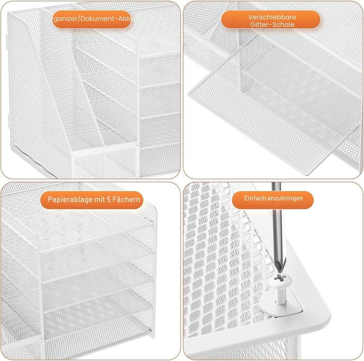 Marbrasse Schreibtisch Organizer mit Aktenhalter,5 Ebenen Papier Briefablage,Schreibtisch Netz Ablag