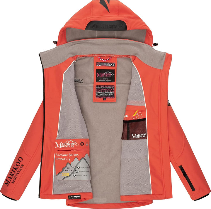 MARIKOO Damen Softshelljacke wasserdichte Funktionsjacke mit Abnehmbarer Kapuze Mount-Cho-Oyu, Coral