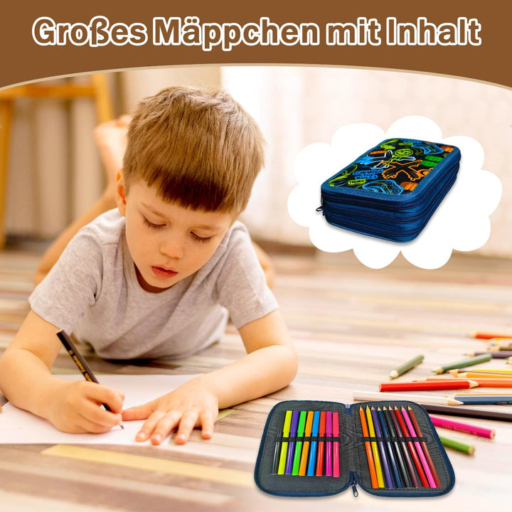 Federmäppchen 3 Fächer, Federmappe Jungen ab 5. Klasse, Federmäppchen mit Inhalt, Schuletui Jungen m