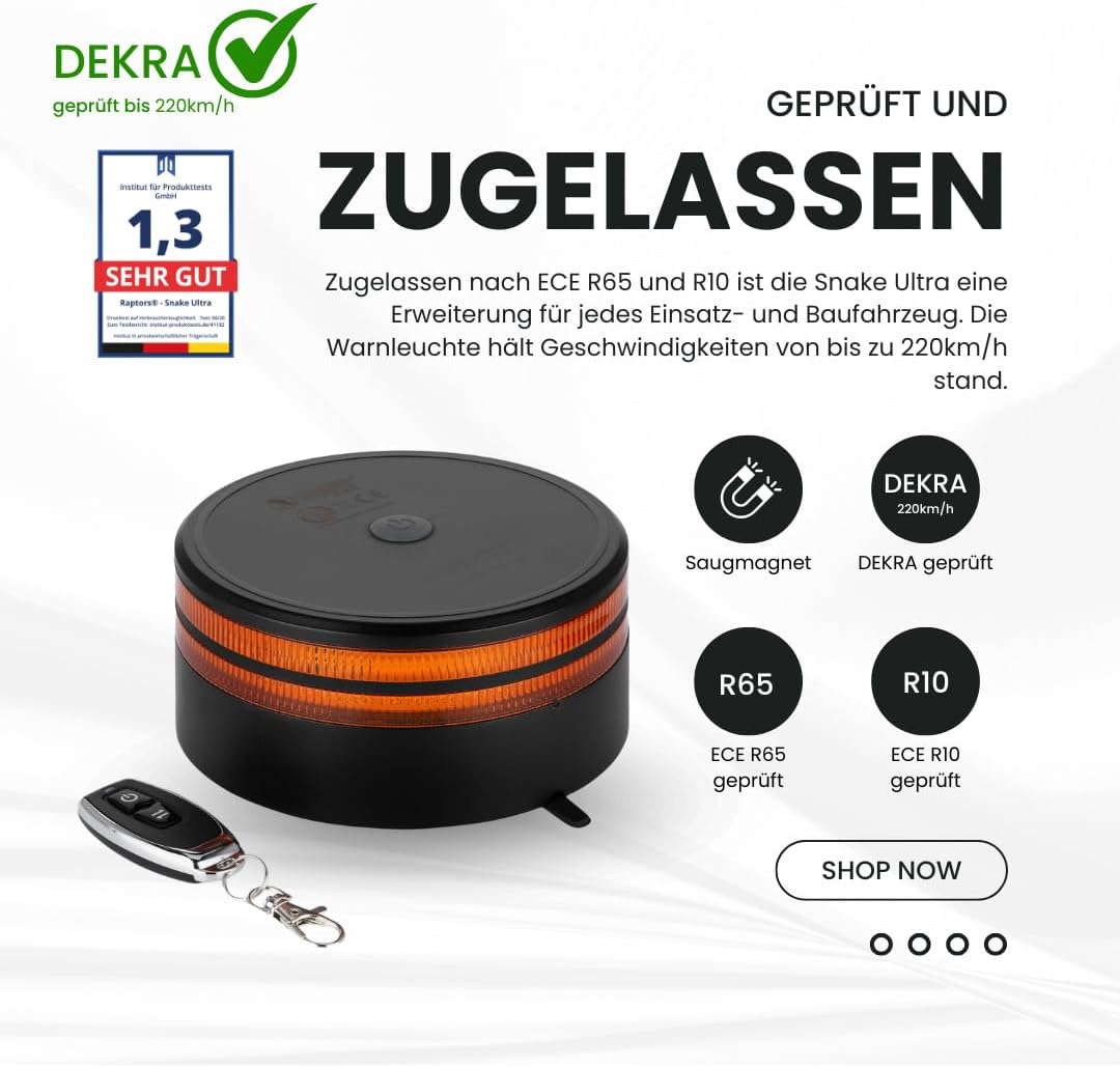 Snake Ultra ECE R65 - Akkukennleuchte von Raptors LED Technik® | Kennleuchte mit Fernbedienung | Sau