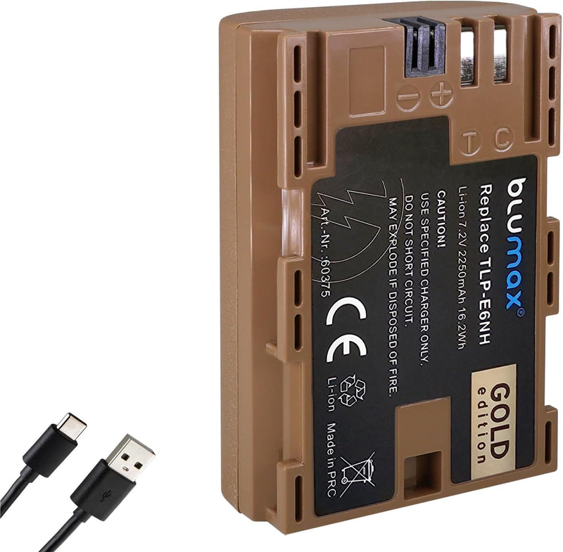Blumax Gold Akku kompatibel mit Canon LP-E6NH (2250mAh) mit USB Typ-C Ladebuchse - NTC-Sensor & V1-G