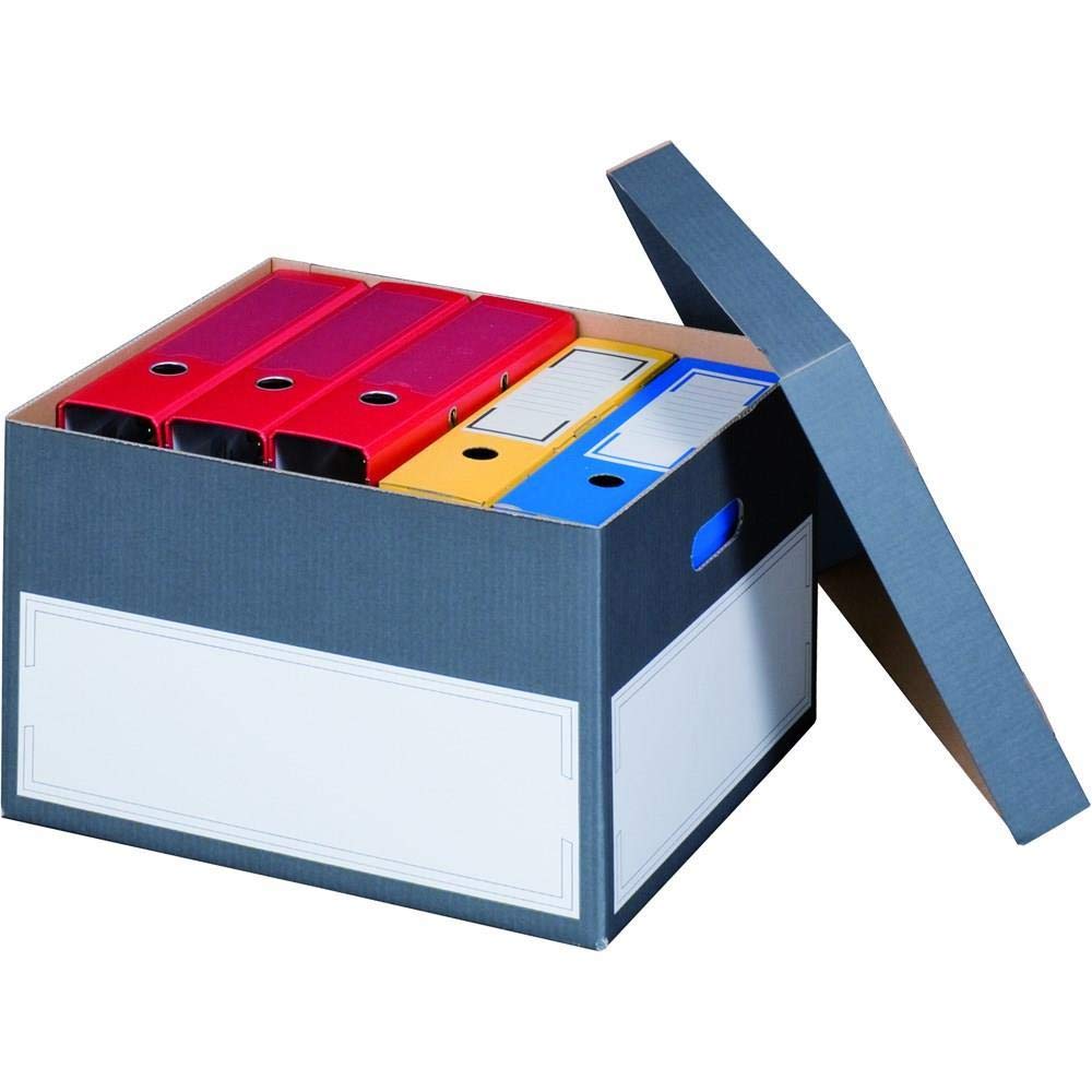 5x Archivbox Archivschachteln mit Deckel und Tragegriffen 440 x 380 x 290 mm anthrazit