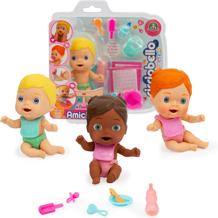Cicciobello Amicci CC022100 Food Time Boys and Girls, Niedliche Baby Schnuller, Bunte Windel, Minifi