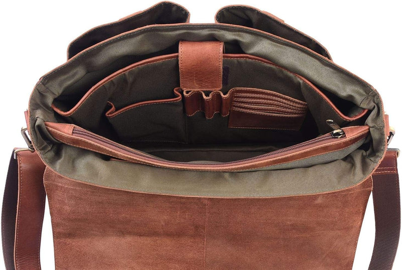 WILD WOODS | XL Aktentasche aus Echtleder | 15,6 Zoll Laptopfach | Ledertasche zum Umhängen mit vers