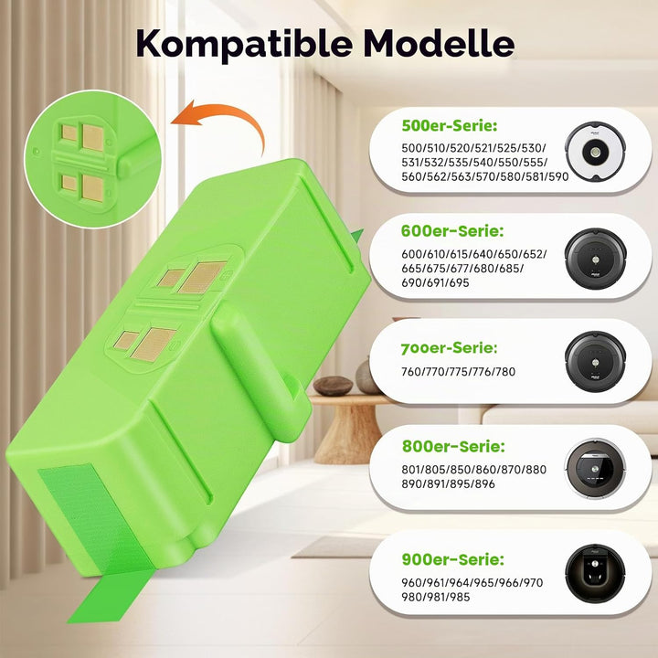 CITYORK 6700mAh Li-ion Ersatz Akku für iRobot Roomba 980 981 985 960 968 966 965 900, 880 896 895 89