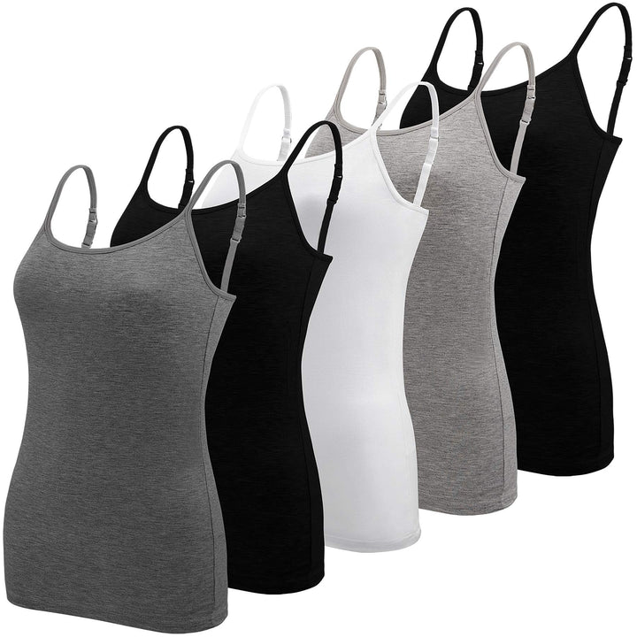 BQTQ 5 Stück Unterhemd Damen Spaghetti Top Spaghettiträger Basic Cami Tank Tops mit Verstellbarer St