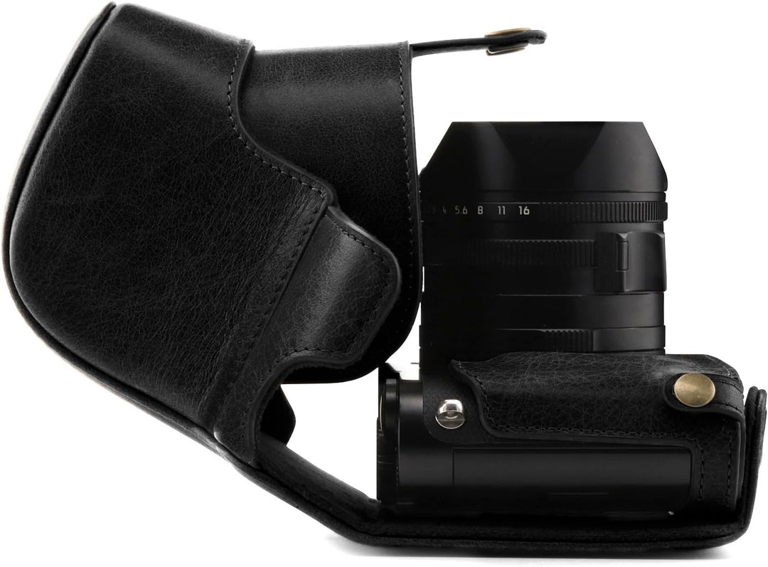 MegaGear MG1402 Leica Q-P, Q (Typ 116) Ever Ready Echtleder Kamera-Case mit Trageriemen - Schwarz, S