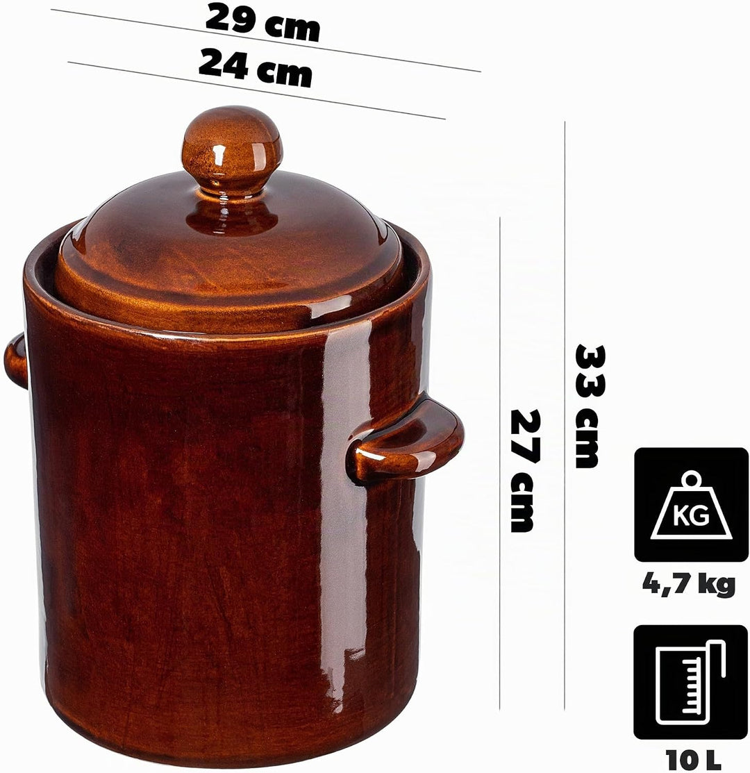 KADAX 10L Steinzeugtopf, Dichter Keramiktopf mit Deckel, Spülmaschinenfester Steinguttopf, handgefer