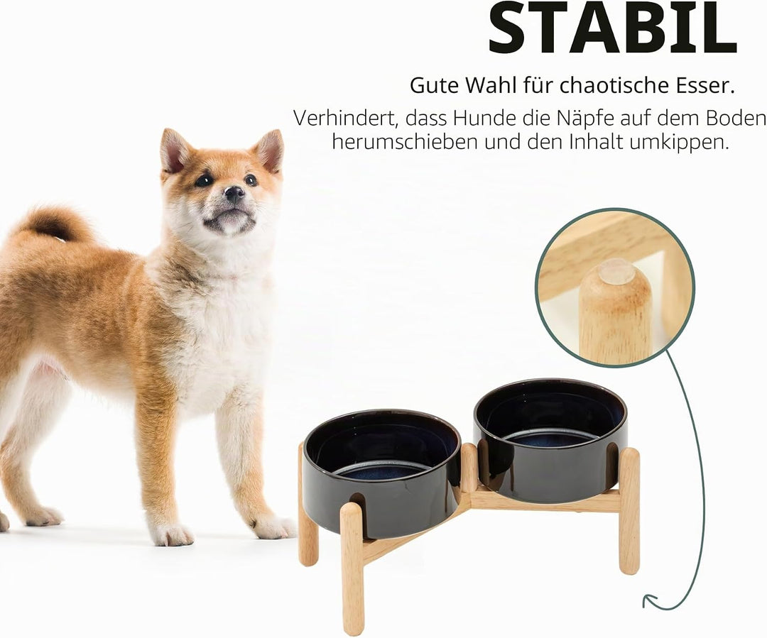 Keramischer Hundenapf 15,5 cm mit Standfuss für kleine und mittelgrosse Hunderassen, Futter- und Was