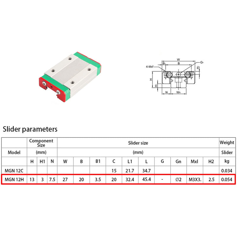 iMetrx MGN12H 700MM linearführung schiene MGN12 linear rail mit MGN12H Carriage Block x2 für 3D-Druc