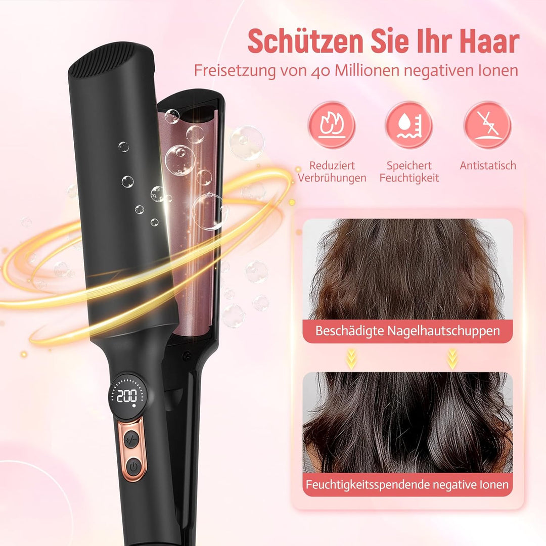 Welleneisen für Haare, Mini Welleneisen für Beach Waves mit 5 Temps 140-220℃, Keramik Glätteisen, 2