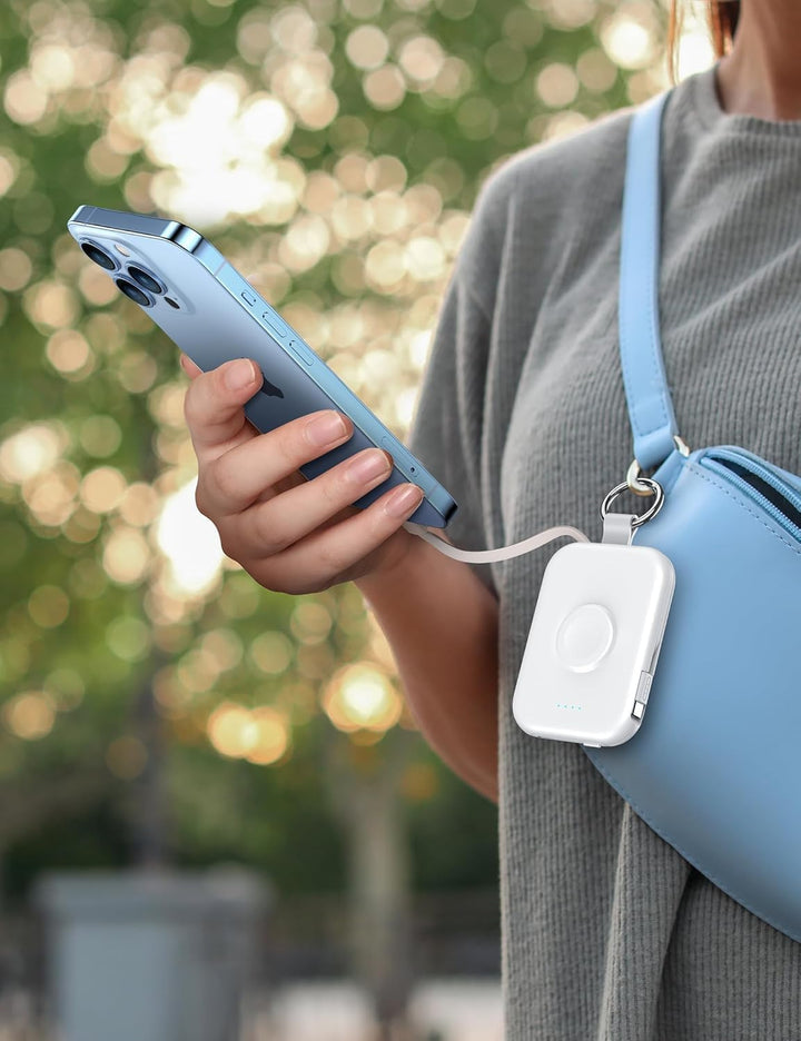 RORRY Power Bank, 5000mAh Powerbank mit Integriertem Kabel, Reise Portable Charger Schlüsselanhänger