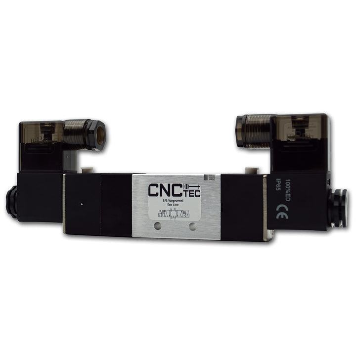 5/3 Wege Pneumatikventil 1/4" 24 Volt DC CNCTEC EcoLine 5/2 Wegeventil (5/3 Wege - 1/4" - 24 Volt DC