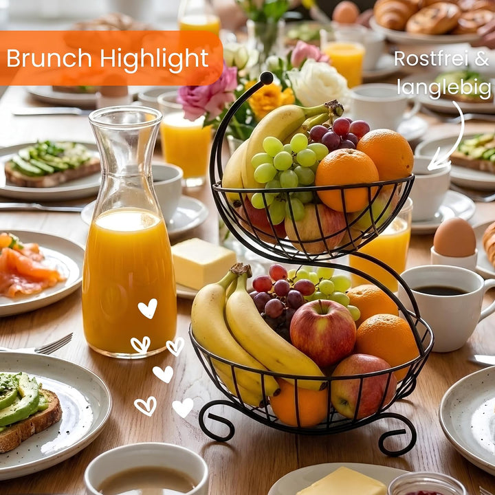 Obstkorb 2-Stöckiger Obst Etagere Obst und Gemüse Aufbewahrung – Moderne Obstkorb Design aus Metall