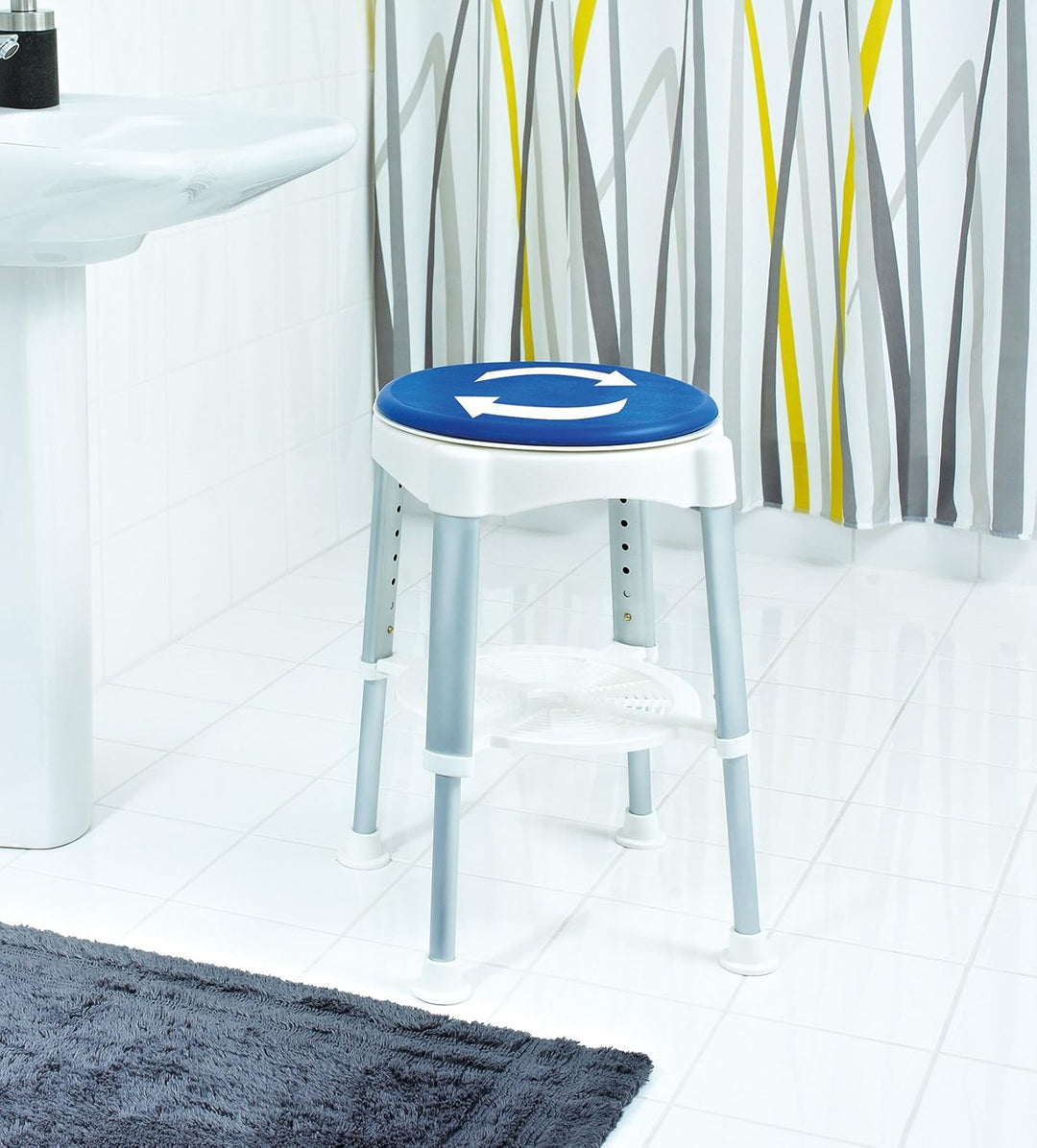 RIDDER Assistent A0050401 Badhocker, Bad-Hocker, Hocker mit drehbarer Sitzfläche, weiss Drehbar Weis