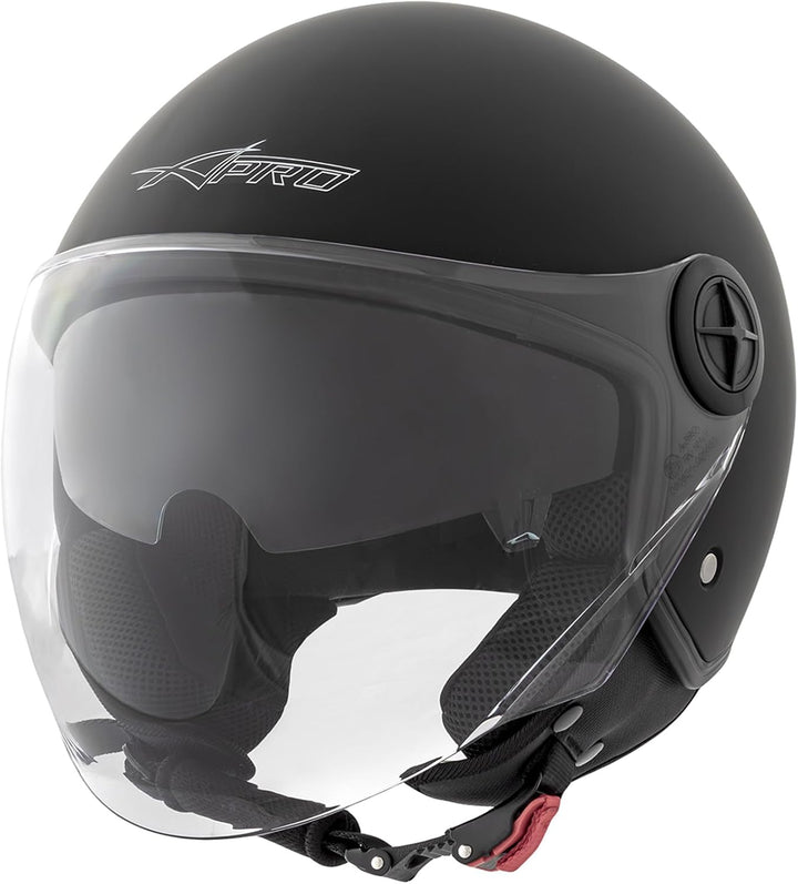 A-Pro Motorradhelm Motorrad Roller Jet Helm Innensonnenblende Viser Schwarz Matt XS, 53-54 cm ( XS)