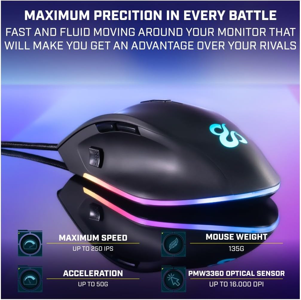 Newskill Gaming-Maus Habrok mit optischem Sensor (16000 DPI), seitlicher Sniper Taste und RGB-Beleuc