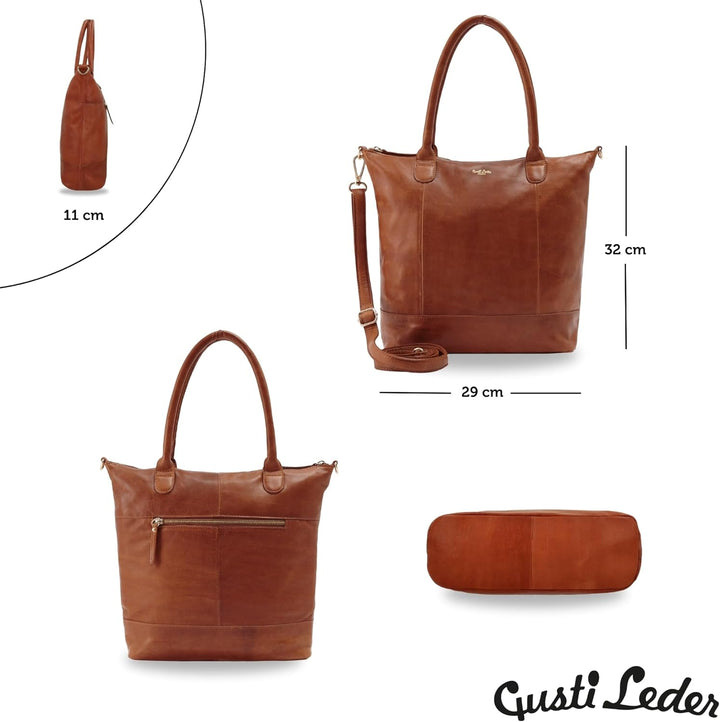 Gusti Shopper Leder - Mia Handtasche Damen Arbeitstasche Braun, Braun