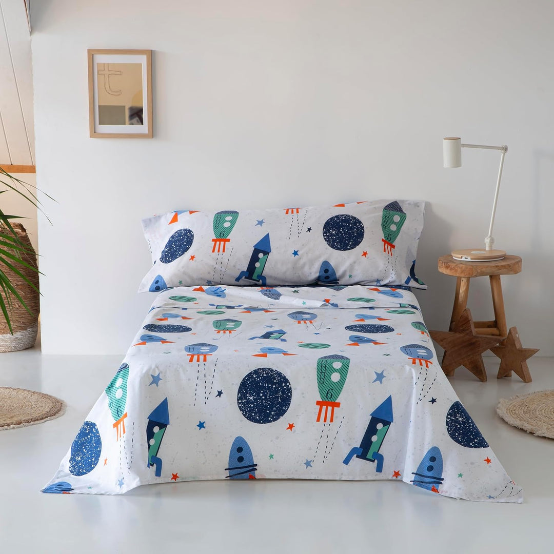 COTTON ARTean Bettwäsche-Set für Kinder, 105 x 190/200 cm, hypoallergen Cama 105 X 190/200 Bunt, Cam