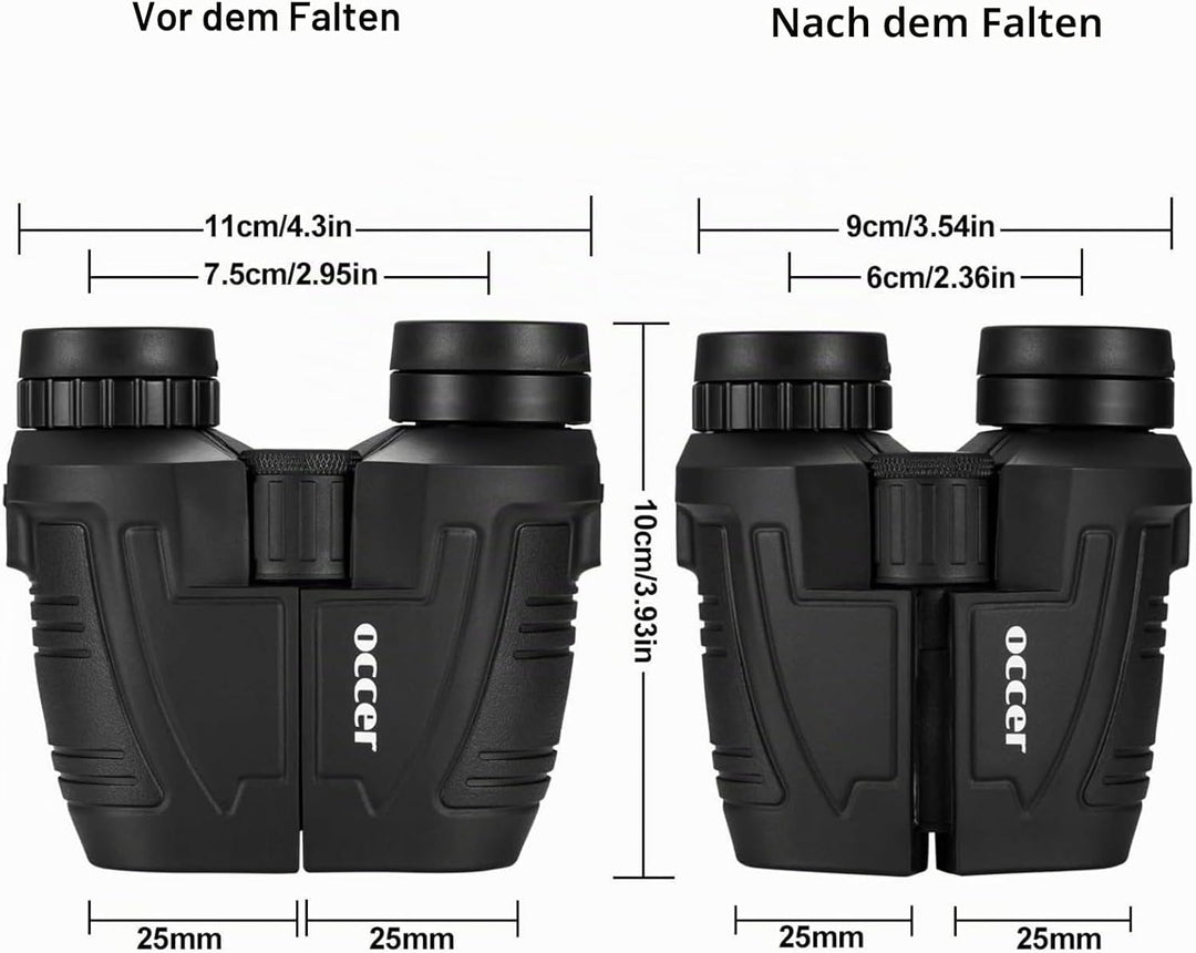 occer Kompakte Fernglas 12x25 für Erwachsene Kinder Jugendlicher - Faltbares Ferngla mit Schwach Nac