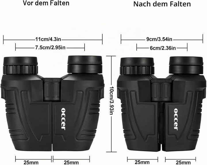 occer Kompakte Fernglas 12x25 für Erwachsene Kinder Jugendlicher - Faltbares Ferngla mit Schwach Nac