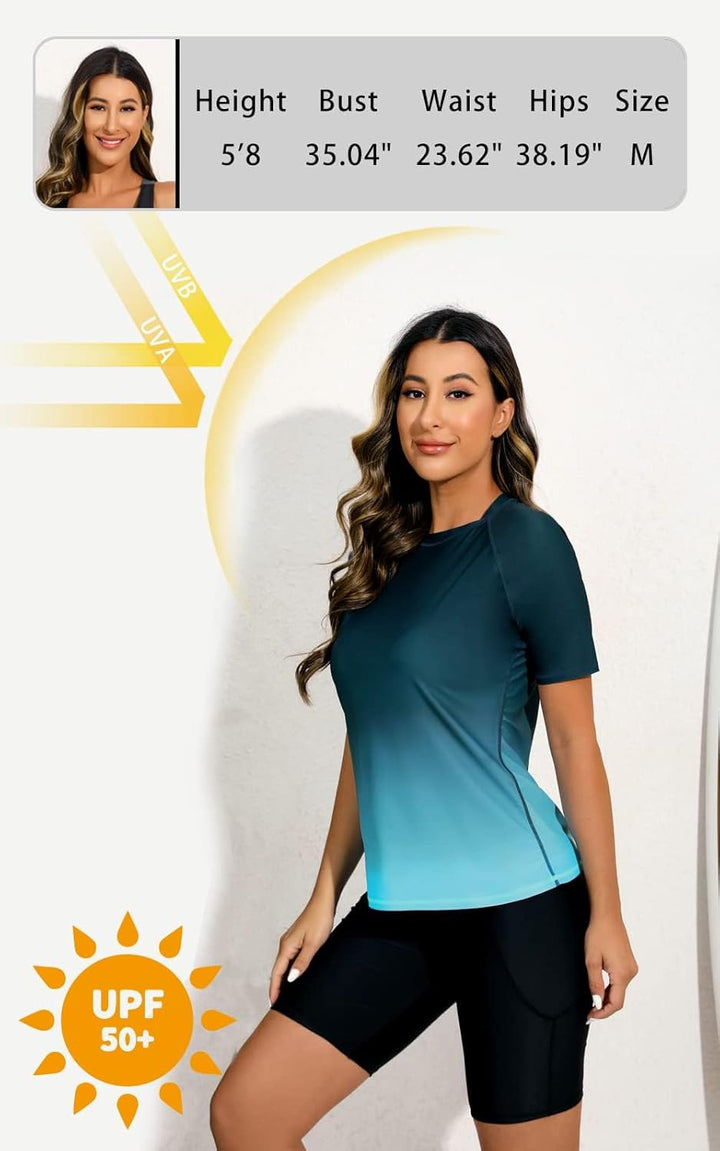 Halcurt UV Shirt Damen Kurzarm Rash Guard UPF 50+ Schwimmshirt Schnell Trocknender Badeshirt S-XXL L