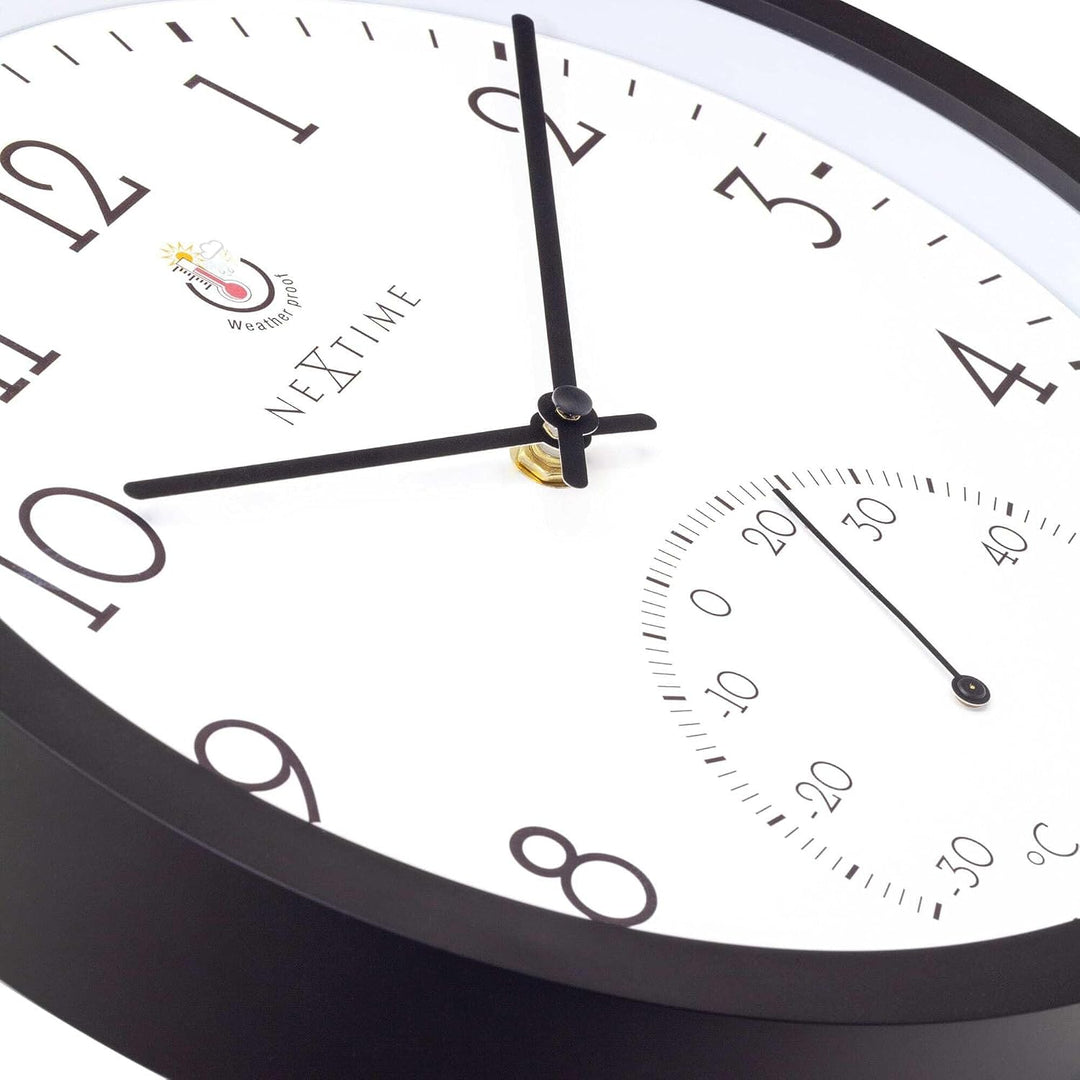 NeXtime Wall Clock (Garden/Inside) 30,5 cm-Time/Temp-Black-Plastic Marigold, One Size