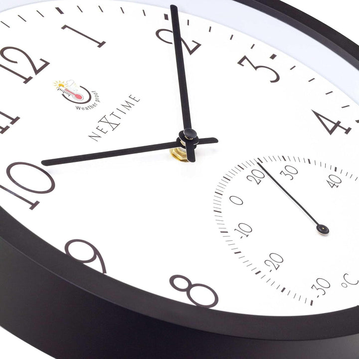 NeXtime Wall Clock (Garden/Inside) 30,5 cm-Time/Temp-Black-Plastic Marigold, One Size