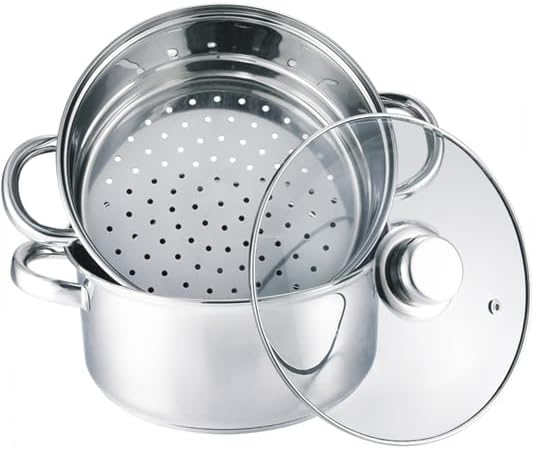 COOK CONCEPT, KC0006, Metal Couscous Maker with Glass lid, 8L Capacity, Compatible with All Heat Sou