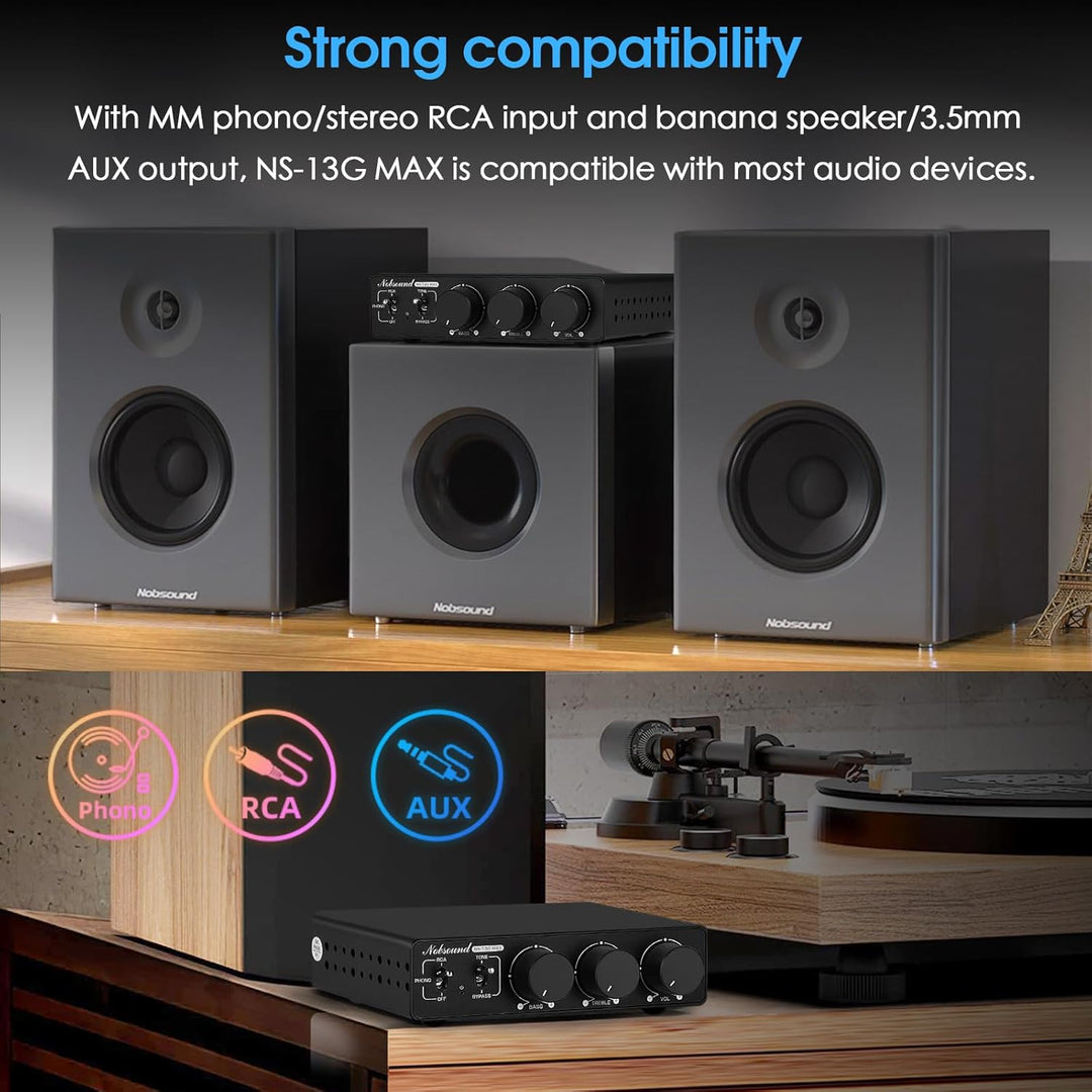 Nobsound NS-13G MAX 300Wx2 Stereo Verstärker mit Phono Eingang – HiFi Mini Endstufe der Klasse D für