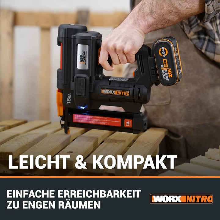 WORX WX844.9 NITRO 20V 18GA Akku-Tacker - 80 Klammern/min Schiessen – für Klammern 19-40 mm - elektr