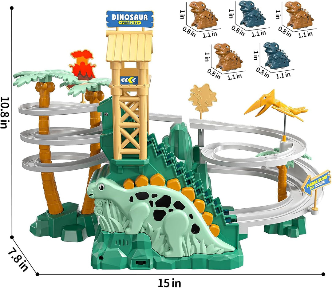 JUKUDAHU Dinosaurier Rennstrecke Spielzeug für Kinder 3-8 Jahre | Kletterrutsche Treppen Spielset, A