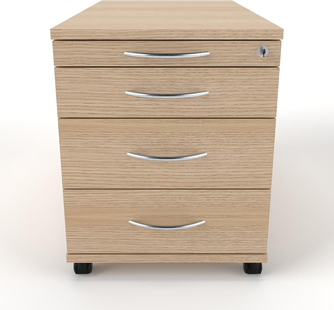 Rollcontainer CADI 43×80×51 cm – abschliessbarer Bürocontainer in Eiche mit Orga- & 3 Universal-Schu