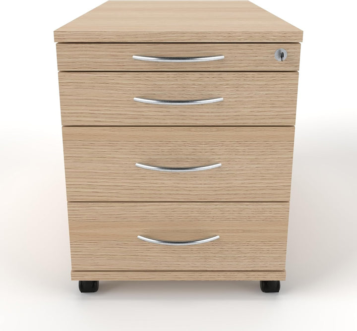 Rollcontainer CADI 43×80×51 cm – abschliessbarer Bürocontainer in Eiche mit Orga- & 3 Universal-Schu