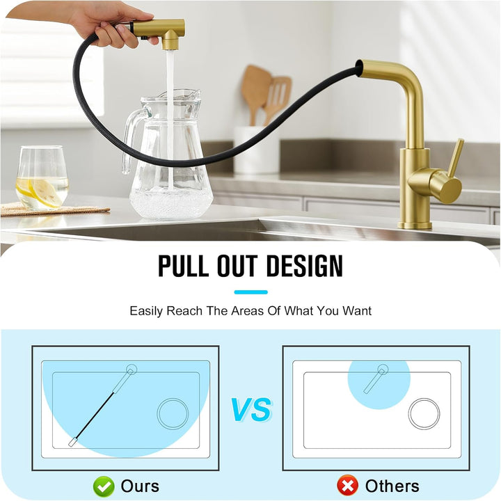 CREA Wasserhahn Küche mit 3 Funktionen Brause, Küchenarmatur mit Ausziehbarem Brause, 360° Drehbar M
