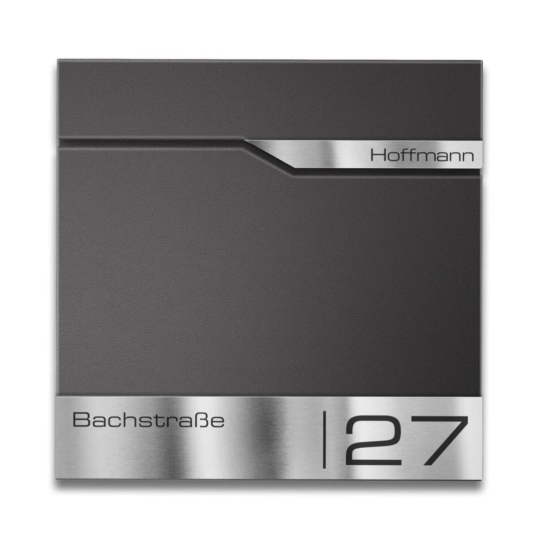 Metzler moderner Briefkasten DB703 Eisenglimmer personalisiert mit Edelstahl-Namensschild, modern, a