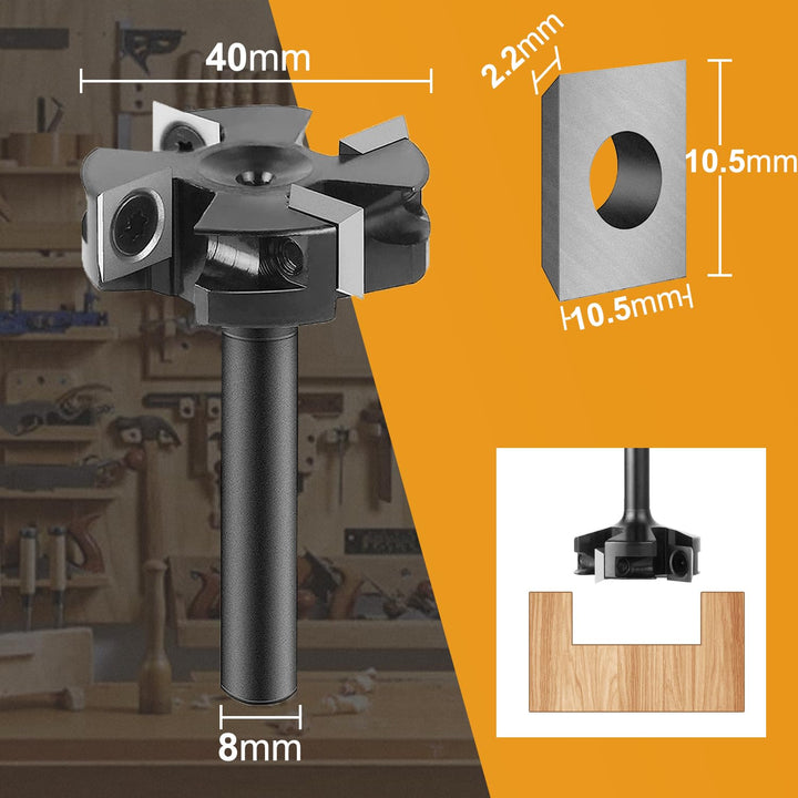 SpeTool Planfräser 8mm Schaft 40mm Durchmesser Flächenfräser für Oberfräse mit 4 austauschbaren Hart