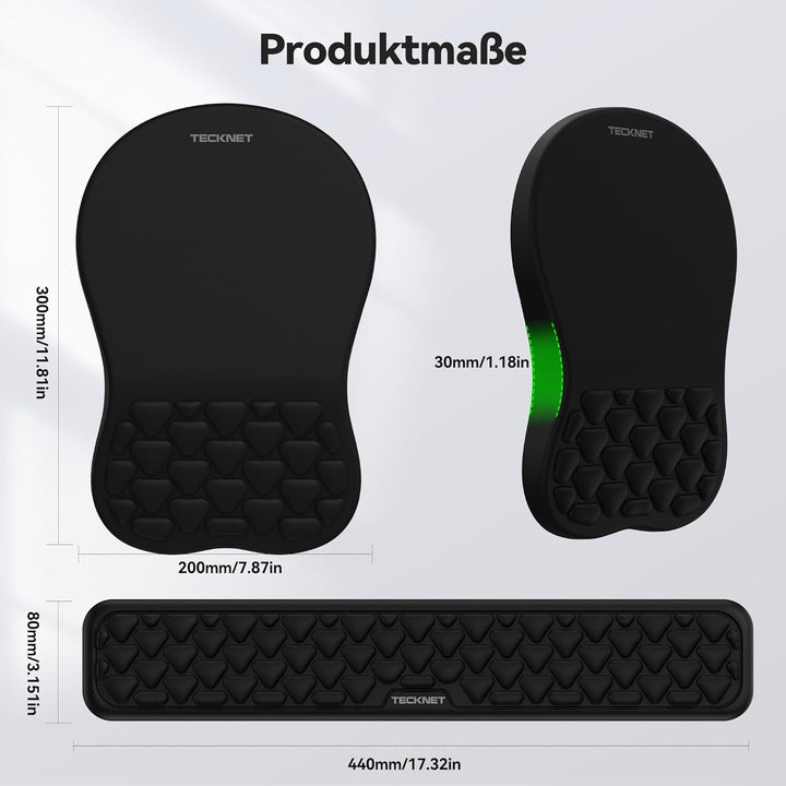 TECKNET Ergonomisches Mauspad und Handballenauflage Tastatur, Mousepad mit Handauflage, Gaming Mausp