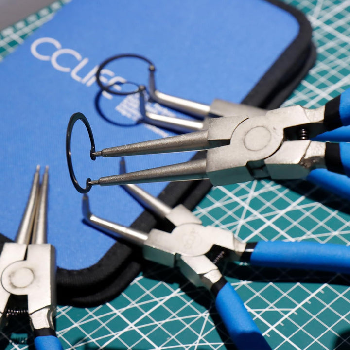 CCLIFE 4tlg Sprengringzangen Seegeringzange Set 225mm Zange Gerade & Gebogen für Sicherungsring Inne