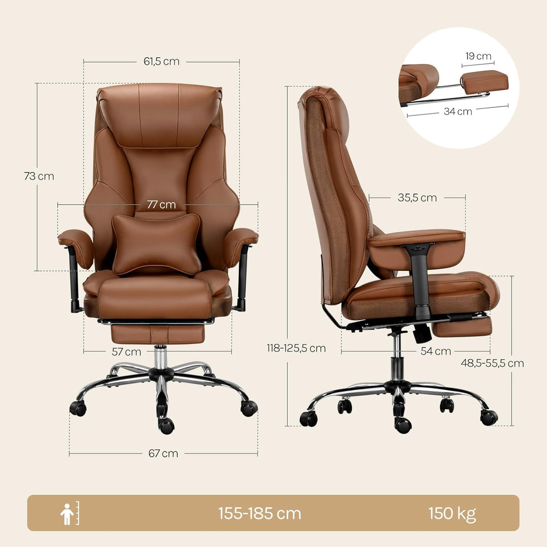 WOLTU Bürostuhl ergonomisch, Chefsessel Doppellagige weiche Rückenlehne, 3-stufige Rückenlehnenverst